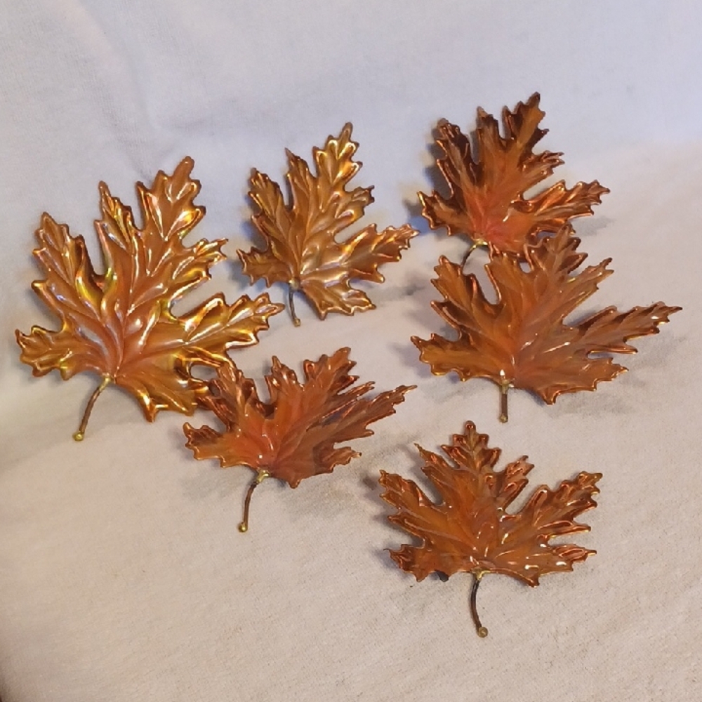 Home Interiors Autumn Leaf Decor Set Of 6 Brass And Enamel Wall Decor